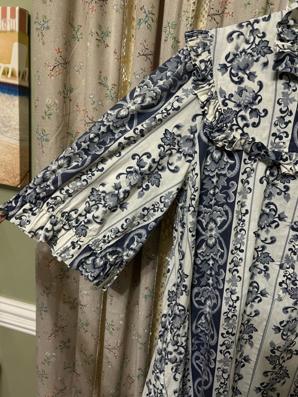 Vintage Princess Kaiulani Hawaii Blue White Ruffle Prairie‎ Dress Cotton - Picture 4 of 6